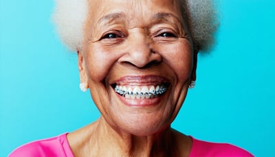 A vibrant illustration of a person smiling confidently with perfectly fitted dentures A vibrant illustration of a person smiling confidently with perfectly fitted dentures